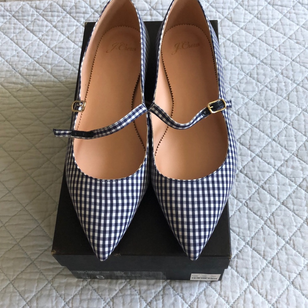 J.Crew Blue Gingham Point Toe Flats size 8